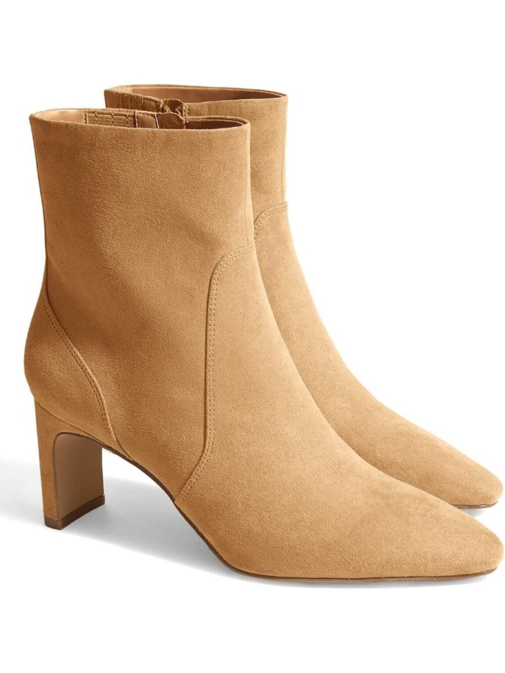 Women's Light Brown Square Round Toe Chunky Heel Ankle Boots with Side Zipper